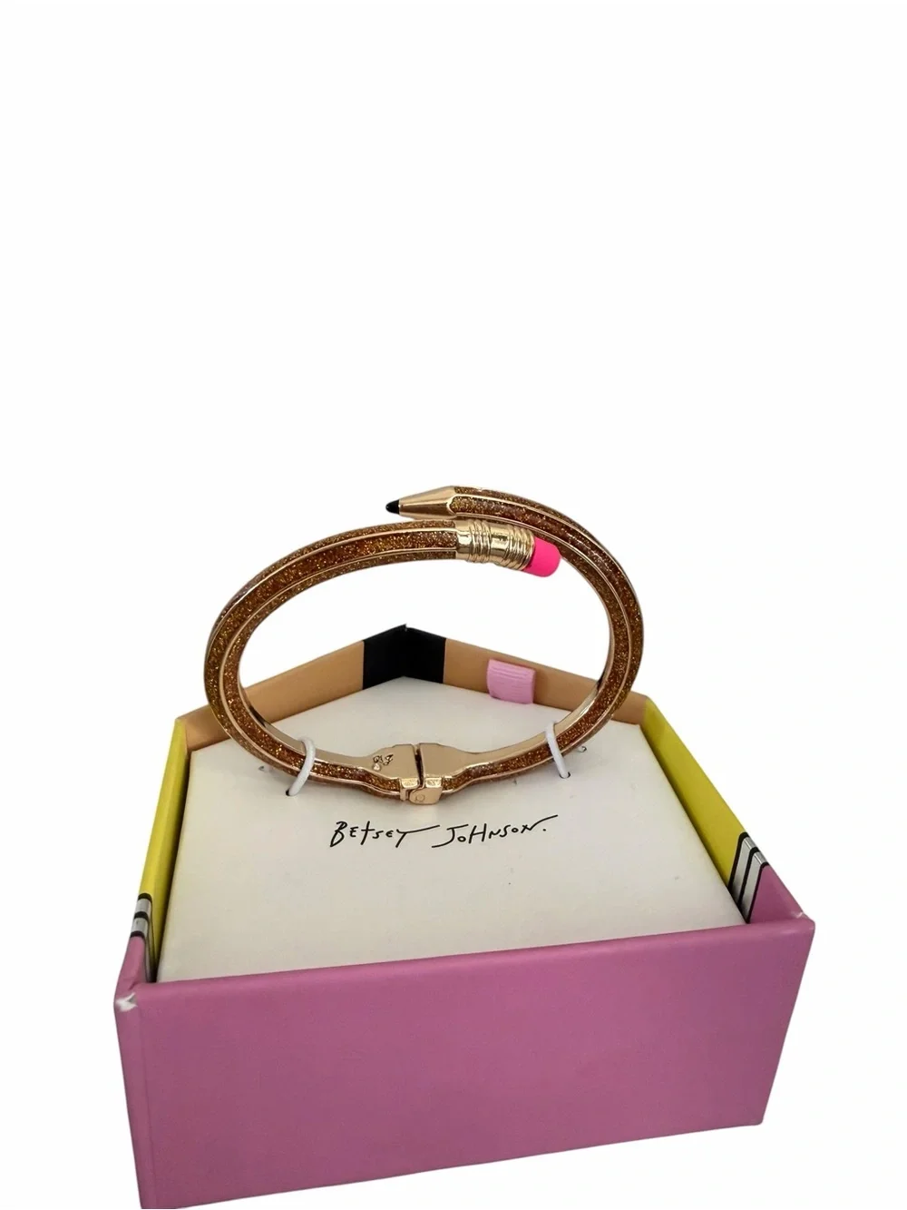 Betsey Johnson Gold Glitter Pencil Wrap Bracelet with Pink Tip